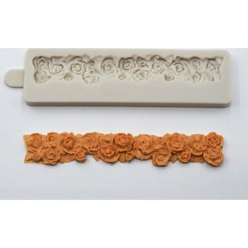 Piped Rose Border Pattern Silicone Mold Lace Rose Mold Fondant Cake Decoration Sugar Candy Craft Tool Baking Tools Cake Tools