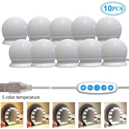 USB LED Makeup Lamp Wall Light Beauty 5V 10W 10 Bulbs Kit For Dressing Table Stepless Dimmable Hollywood Vanity Mirror Light