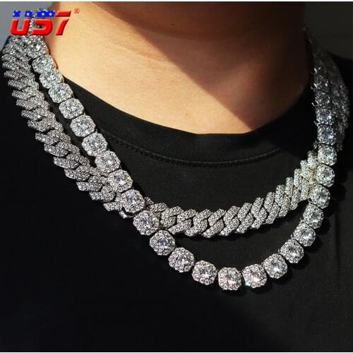 US7 14mm Miami Cuban Link Chain Square Buckle Cubic Zircons Gold-plated Necklace For Men Women Hip Hop Fashion Jewelry Gifts