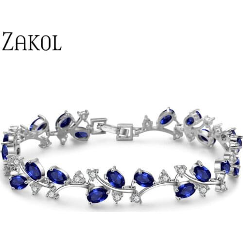 ZAKOL Fashion Cubic Zirconia Leaf Charm Chain Link Bracelets With White Gold Color For Women Bridal Wedding Jewelry FSBP173
