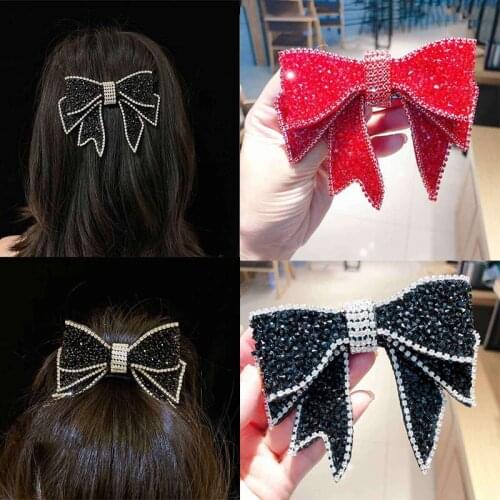 High-grade Bling Flash Crystal Bow Hairpins Elegant Hair Clips Barrettes Rhinestone Hairgrips Headpiece Girls Hair Accessories