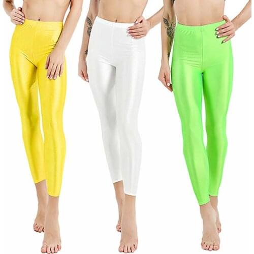 Women Pant For Girl Spandex Shiny Solid Color Fluorescent Leggings Casual Elastic High Quality Large Size 1PC Trousers 2019 New