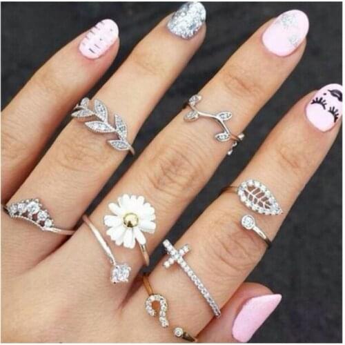 Korean Jewelry Rings Leaves Ring Leaves Three Sets Of Rings Rings For Women Vintage Engagement Ring Set Wholesale