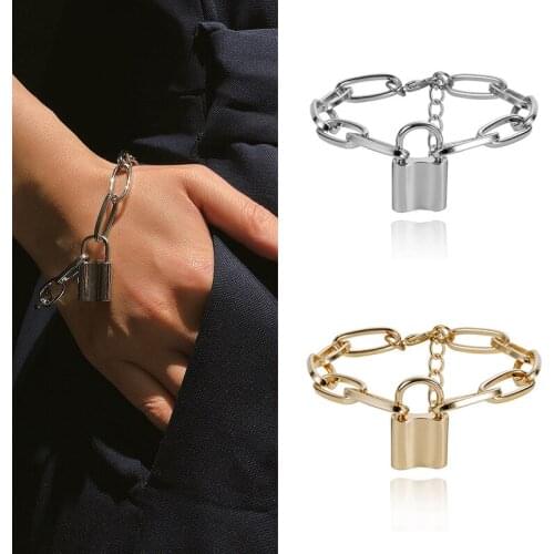 Punk Lock Chain Bracelet Women Charm Cuff Bangle Wristband Women Jewelry Gift