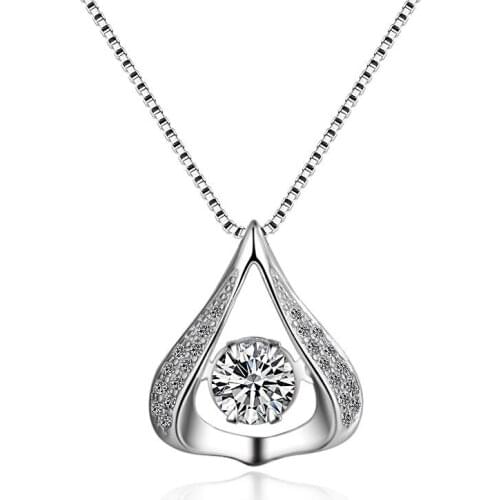 Hot Sale 2017 New Fashion Water Drop Design Shiny Zircon 925 Sterling Silver Pendant Necklaces for Women Jewelry Christmas Gift