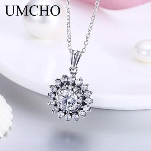 UMCHO 925 Sterling Silver Clear Zircon Pendant Necklace Romantic Wedding Gifts For Women Girls Princess Elegant Fine Jewelry