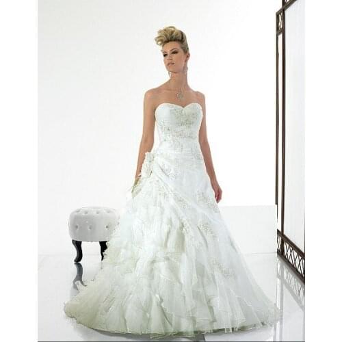 Plus size ruffles Sweetheart Open back lace sweetheart Asymmetric Organza beads sequins bridal gown Bespoke Wedding Dresses