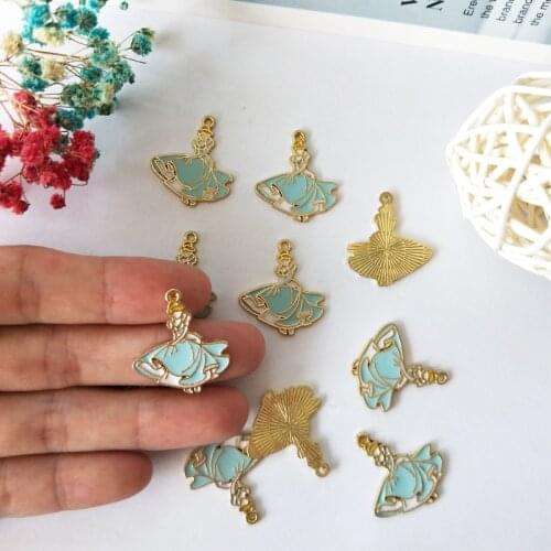 10pcs 21*24mm Enamel Princess Girl Charms For Jewelry Making Ornament Metal Cute Maid Earring Pendant Necklace Bracelet Finding