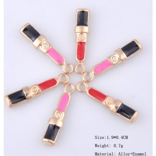 10pcs Korean fashion clothing accessories, New creative lipstick pendants alloy accessories, enamel lipstick charms