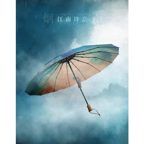 16 bone windproof, sunshade, rainproof, dual-purpose folding sun umbrella, anti ultraviolet retro style