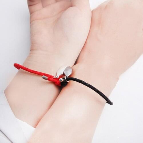 2pcs / Set Heart Wish Stone Couples Bracelet Magnet Attraction Charm Jewelry Adjustable Lucky Rope Bracelets Gifts for Women Men