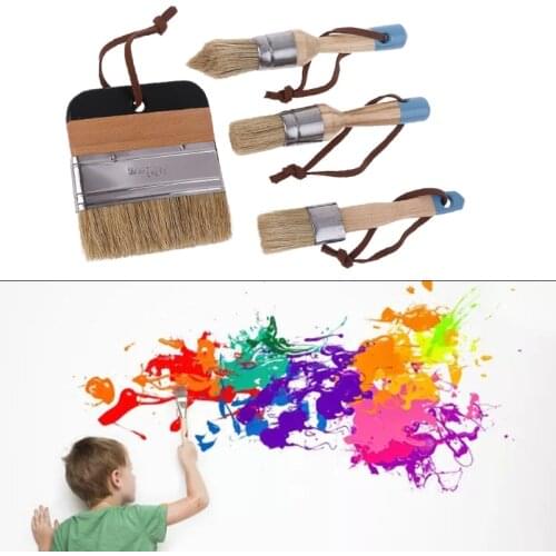 4 Pcs Round Flat Pointed and Wide Chalk Paint Wax Brush Ergonomic Wood Handle Natural Bristle Brushes Furniture Waxing