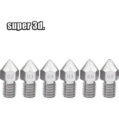 5pcs/lot 3D Printer MK8 Stainless steel Nozzle 0.2mm/0.3mm/0.4mm/0.5/0.6/0.8mm M6 Screw thread for 1.75mm&3.00mm