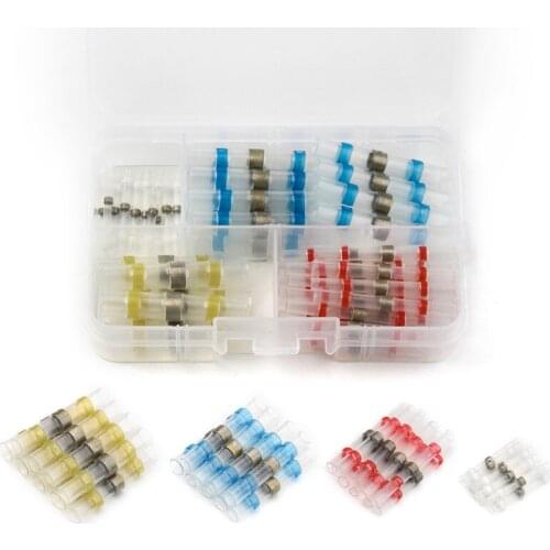 50pcs/set Waterproof AWG 22-18 16-14 26-24 12-10 Heat Shrink Solder Sleeve Wire Seal Butt Connectors Splice Terminals Box
