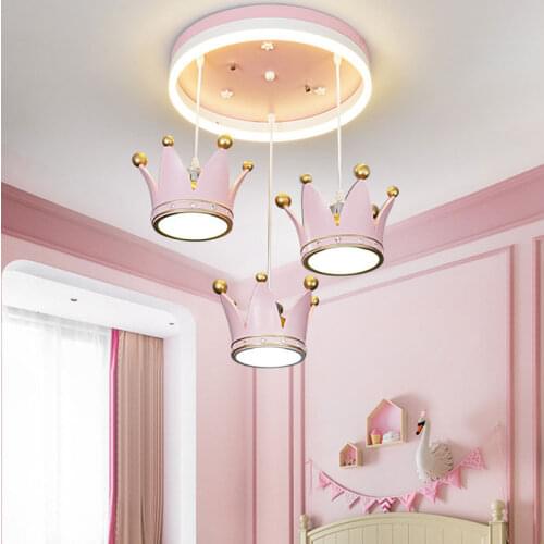Acrylic Pink Crown Resin Led Pendant Light Art Deco Children Room Hanging Lamp Girl Bedroom Princess Room Modern Light Fixtures