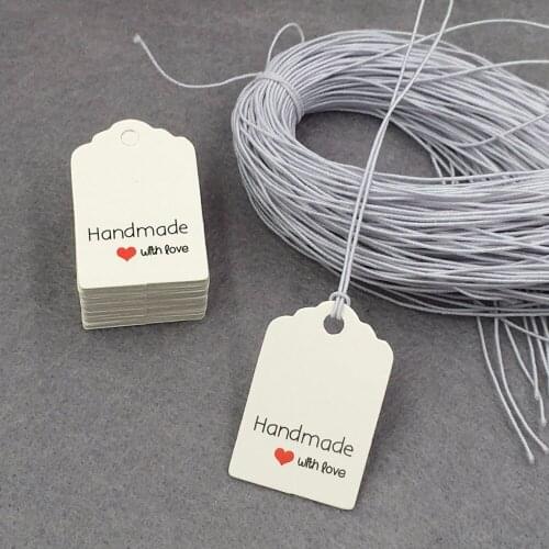 200pcs 3x2cm White Handmade with love Gift Tags+200pcs Rope Blank Wedding/Party Paper Cards Jewelry Price Tags, packing labels