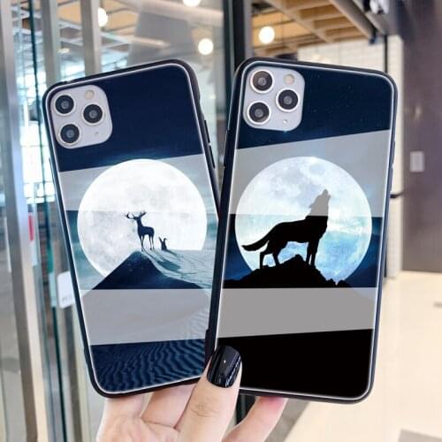 For OPPO R19 R17 R15 Pro R11 R9 Plus Case Moonlight Wolf Deer Hard Tempered glass Cover For oppo r15x r9s r11s plus R15 funda