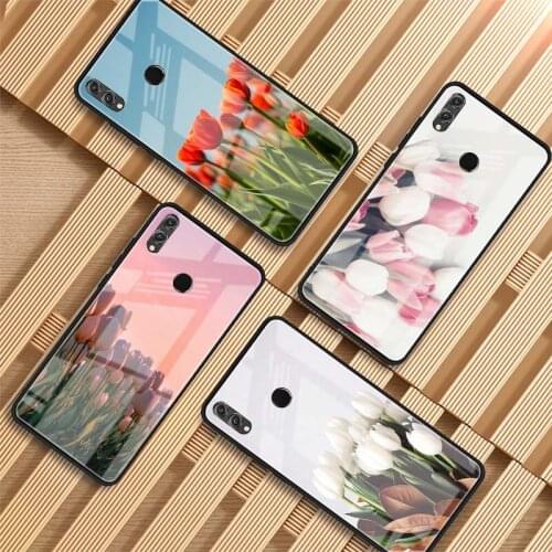 Tulip flower Tempered Glass Phone Case For Huawei P20 P30 P40 P40 Lite Pro Psmart Mate 20 30 Cover Shell
