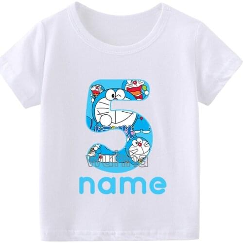 Baby Kids Cartoon Doraemon Number Name Print T Shirt Children Birthday Boy&Girl Funny Gift Present