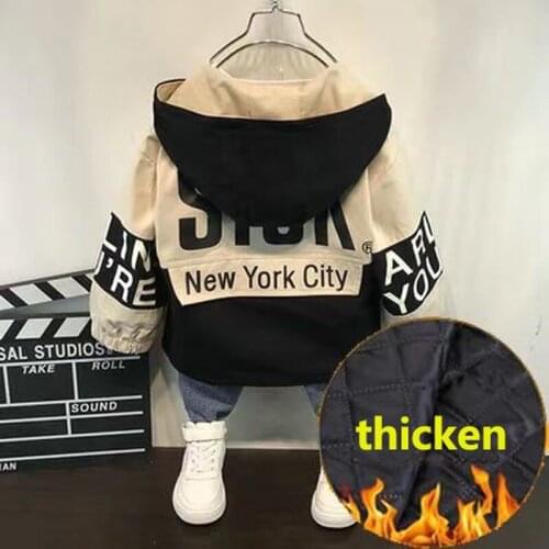 Kids Autumn Winter New Warm Clothing Childrens Jacket Thickening Plus Velvet Padded Jacket Boy Hooded Jacket Boy Warm Jacke New