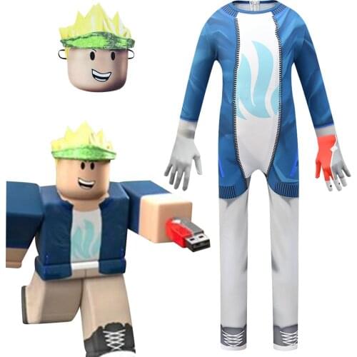 Kids Anime Pocket Robloxing Cosplay Jumpsuit+Mask Boys Set for Children Halloween Party Performance Costumes Kid Birthday Gift