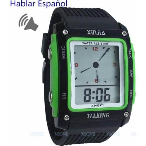 Dual Display Spanish Talking Watch for the Blind and Elderly Electronic Sports wristwatches 829TS -GRN