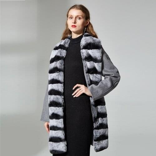 Cashmere Coat winter new Women Collar With Natural Real Rabbit Fur Genuine Leather Jacket Women Overcoat Real Fur Coat