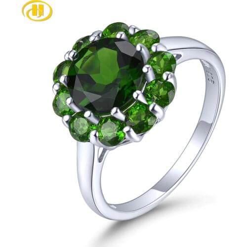 Hutang Natural Cushion 8mm Chrome Diopside Solid 925 Sterling Silver Flower Ring Classic Party Ring