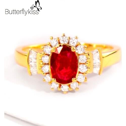 BK 18k Yellow Gold Ruby Rings For Women 3.61g Genuine Gold 585 Diamond Wedding Engagement Luxury Jewelry Anniversary Gifts