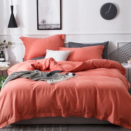 4pcs Bedding Set Chrismas Simple Style Home Solid Color Yarn Dyed Linen Cotton Soft Duvet Cover Flat Sheet King Queen Size 2020