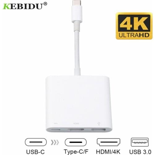 Kebidu 3-in-1 USB C hub USB3.0 Type-C Female Adapter Usb Type-C Hub Adapter with Charging Converter for MacBook