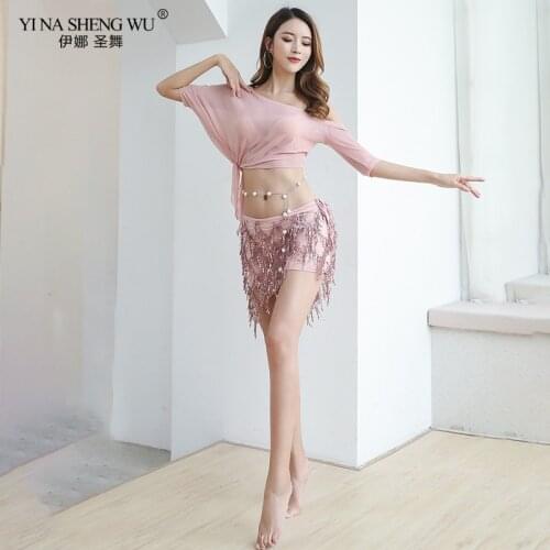 Belly Dance Sequins Practice Clothes Suits Oriental Dance Practice Tassels Hip Scarf Dress top skirt belt Belly Dancing Set