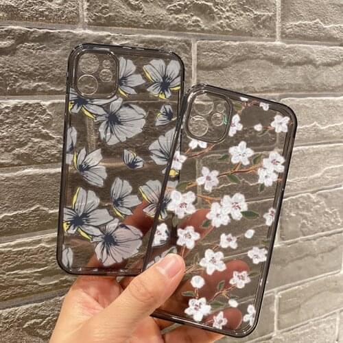 Fashion Cute Flowers Phone Case Transparent for iPhone 7 8 11 12 se 2020 mini pro X XS XR MAX Plus smart phone case