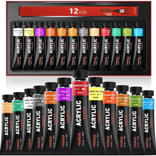 12/24 Colors Acrylic Paint Set Waterproof Drawing Set 12ml/Tube Paints for Fabric/Clothing/Nail/Canvas Painting Art Supplies
