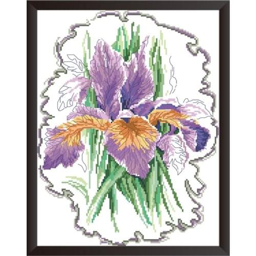 Iris Flowers Cross Stitch Patterns Kits Printed Fabric Embroidery Needlework Sets 11CT 14CT DIY Handmade Crafts Home Decorations