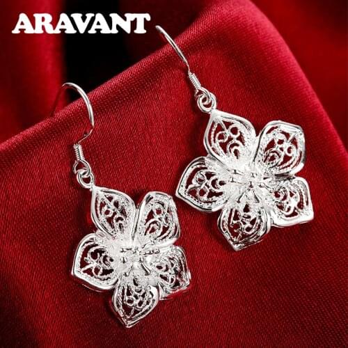New Arrival 925 Silver Hollow Flowers Drop Earring For Women Fashion Jewelry