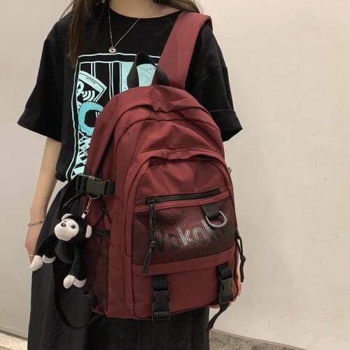 New Preppy Red Women Backpack Travel Mesh Female Student College School Bag Fashion Portable Buckle Backpack for Teen Girl Boy