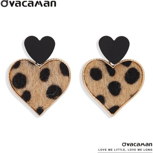 Dvacaman Autumn& Winter Fashion Leopard Earrings Gold Metal Flannel Heart Drop Earrings Dangle Handmade Jewelry Accessories 2020