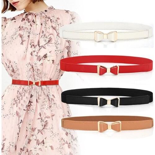 Bow Women Belt WIth Gold Buckle Elastic Waistband Elegant Cummerbunds For Women Dress Belt Fashion Leather Strap Waist Belt 2021