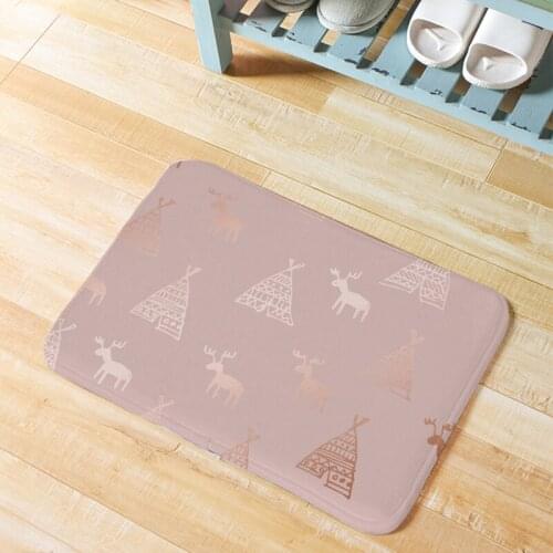 Luxury Rose Gold Fashion Christmas Style Door Mat Letters Snowflake Stars Decorative Blanket Marble Deer Pine Living Room Mat