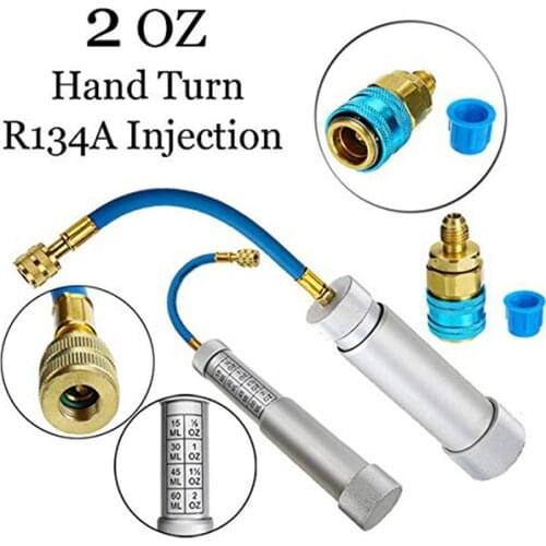 Oil&Dye Syringe SAE R134A 2Oz Manual Oiler Automotive Air Conditioning Coolant Filling Tube Injection Tool Oil Injector Adapter