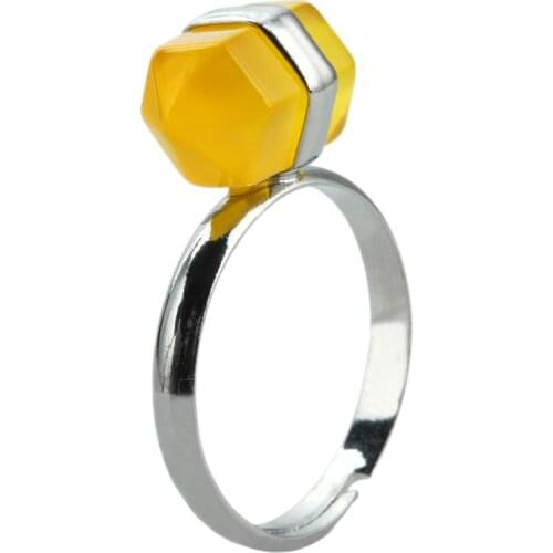 TUMBEELLUWA Unisex Hexagon Prism Yellow Onyx Healing Chakra Bead Finger Ring Jewelry Gift Party Anniversary Ring For Women