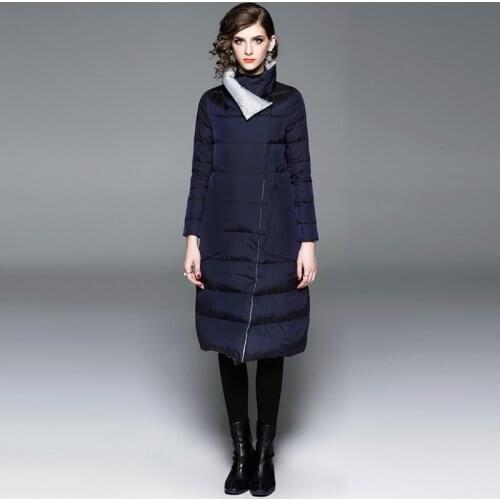 Women newest long European and American duck down jacket female fashion warm coats lady double-sided color contrast down clothes
