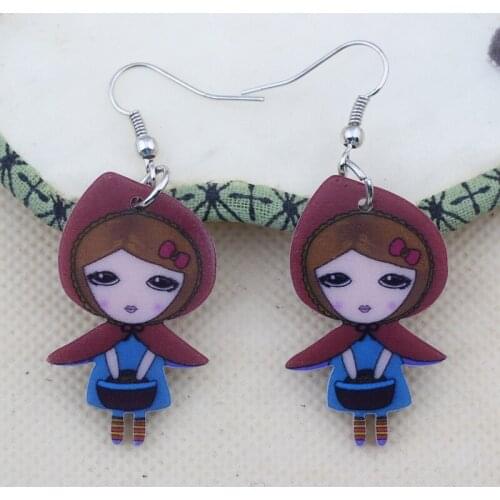 Bonsny drop earrings fancy girl cute lovely printing acrylic new 2014 design spring/summer style for girls woman jewelry