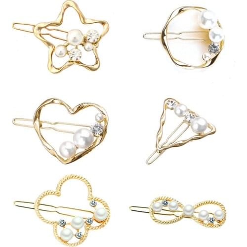 1 pcs Women Fashion Hair Clips Accessories Geometric Round Triangle Hair Clips Imitiation Pearl Hairpins Heart Hair Barrettes