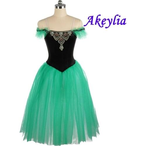 Black green Romantic Ballet tutu sleeping beauty Dress Professional La Sylphide Ballerina velvet Women Ballet Long dress JNBL132