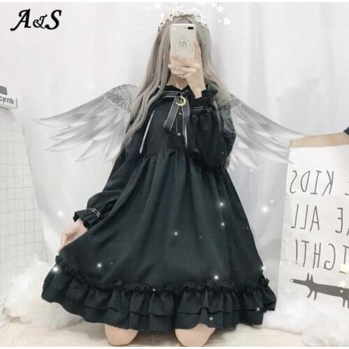Anbenser Japanese Bow Lolita Dress Women Ruffle Dress Lantern Sleeve Gothic Style Student Dress Harajuku Sweet Kawaii Girl Dress