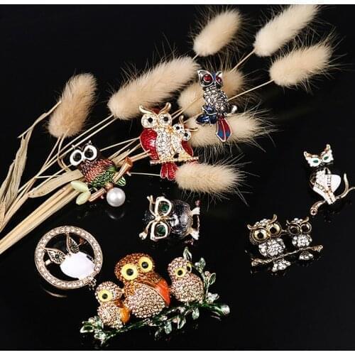 1PC Brooch Pin Rhinestone Gift Jewelry Owl Brooch Womens Clothing Accessories Charm Pearl Brooches Wedding