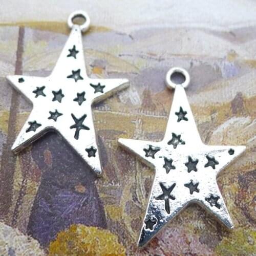Newest 10Pieces 20*30mm Mixed Alloy Antique Silver Color Stars Charms Necklace Earring Pendant Accessory For DIY Jewelry Making
