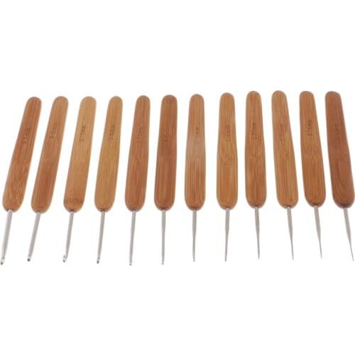 12Pcs Bamboo Crochet Hook Set Handle DIY Wooden knitting needle 0.5mm-3.5mm